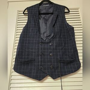 Zara - Men's Navy/Black/White Vest With Pocket Chain